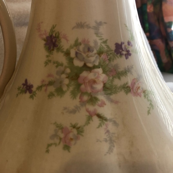 Vintage ivory and pink ceramic ornate pitcher shabby chic - Picture 2 of 15